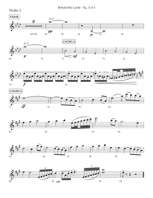 Behold The Lamb (Choral Anthem SATB) Violin 2 (Lifeway Choral / Arr. Bradley Knight)