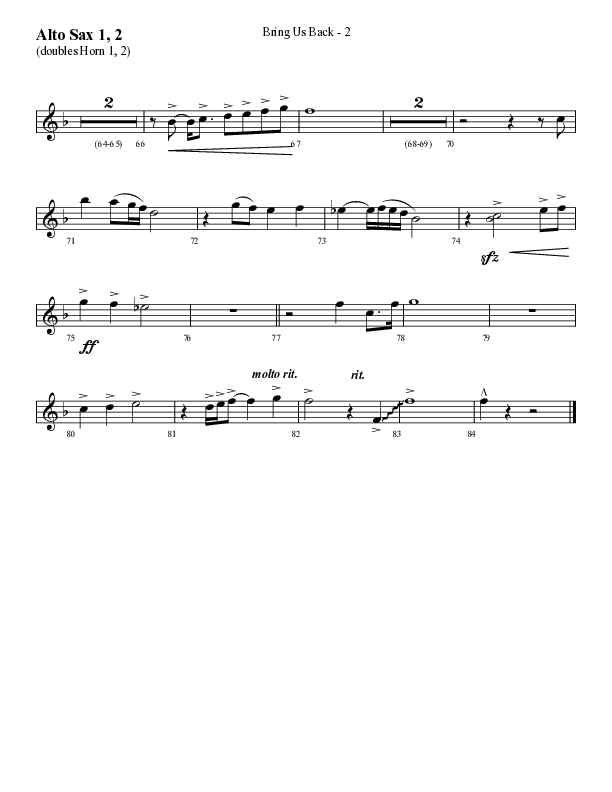 Bring Us Back (Choral Anthem SATB) Alto Sax 1/2 (Lifeway Choral / Arr. Cliff Duren)