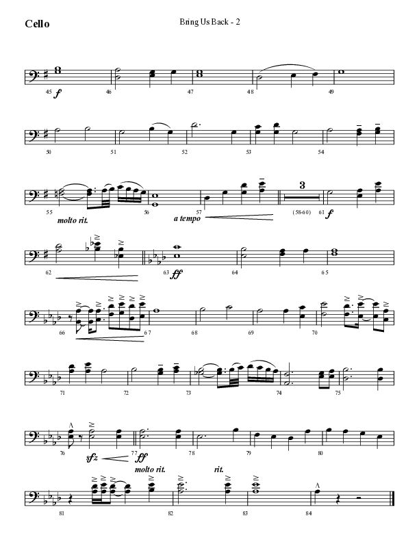Bring Us Back (Choral Anthem SATB) Cello (Lifeway Choral / Arr. Cliff Duren)