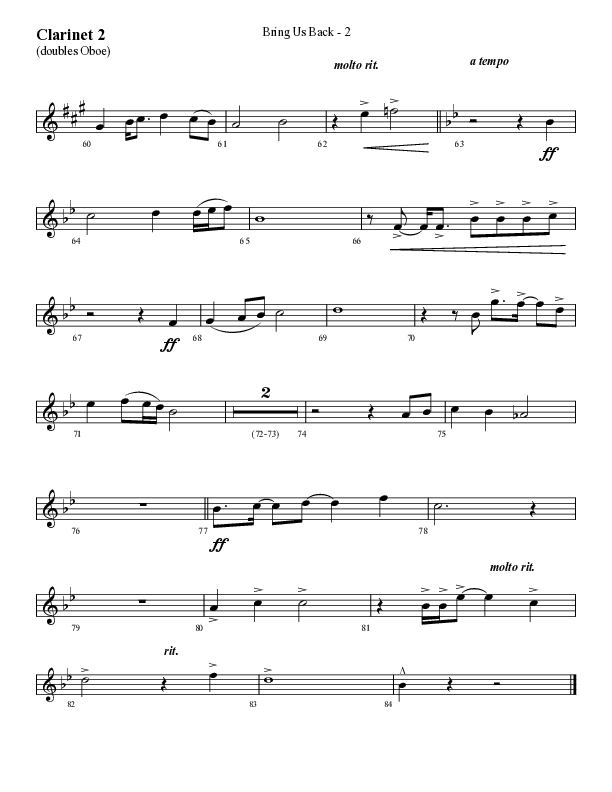 Bring Us Back (Choral Anthem SATB) Clarinet (Lifeway Choral / Arr. Cliff Duren)