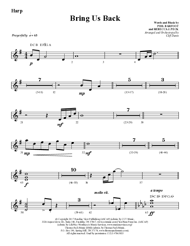 Bring Us Back (Choral Anthem SATB) Harp (Lifeway Choral / Arr. Cliff Duren)