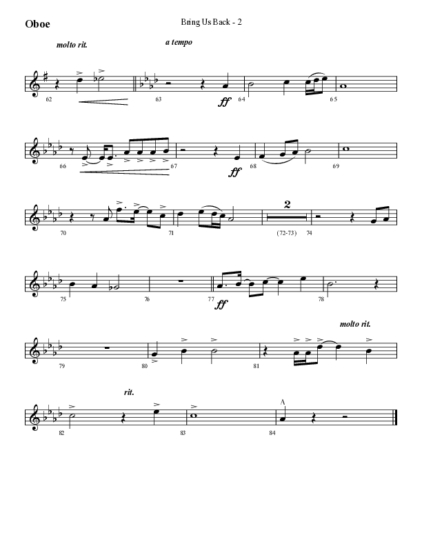 Bring Us Back (Choral Anthem SATB) Oboe (Lifeway Choral / Arr. Cliff Duren)