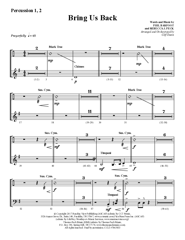 Bring Us Back (Choral Anthem SATB) Percussion 1/2 (Lifeway Choral / Arr. Cliff Duren)