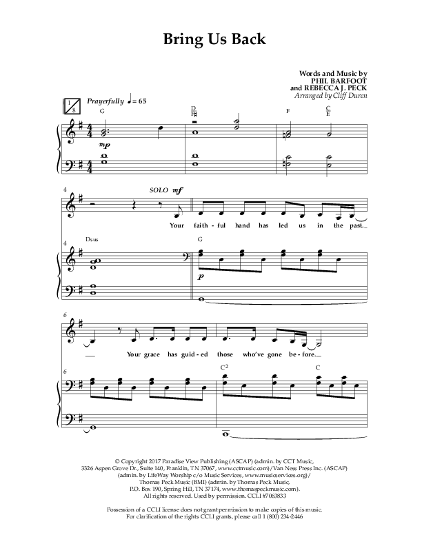 Bring Us Back (Choral Anthem SATB) Anthem (SATB/Piano) (Lifeway Choral / Arr. Cliff Duren)