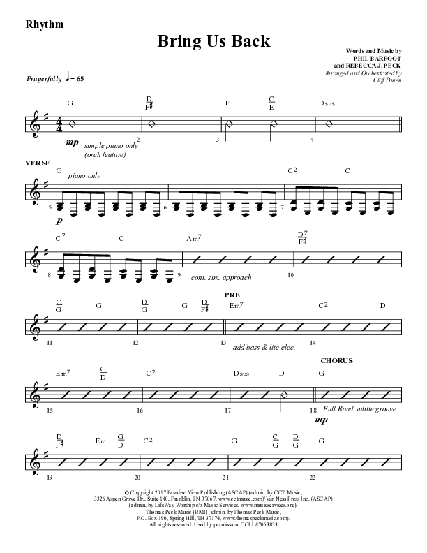 Bring Us Back (Choral Anthem SATB) Lead Melody & Rhythm (Lifeway Choral / Arr. Cliff Duren)