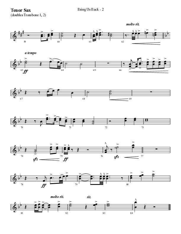 Bring Us Back (Choral Anthem SATB) Tenor Sax 1 (Lifeway Choral / Arr. Cliff Duren)