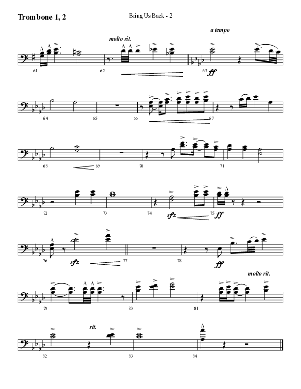 Bring Us Back (Choral Anthem SATB) Trombone 1/2 (Lifeway Choral / Arr. Cliff Duren)