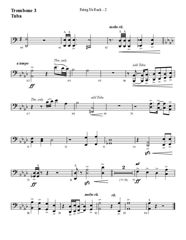 Bring Us Back (Choral Anthem SATB) Trombone 3/Tuba (Lifeway Choral / Arr. Cliff Duren)
