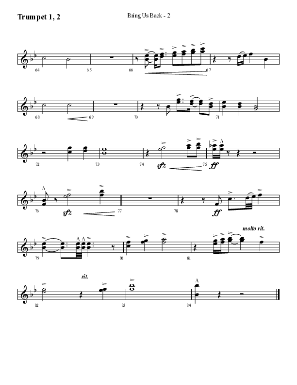 Bring Us Back (Choral Anthem SATB) Trumpet 1,2 (Lifeway Choral / Arr. Cliff Duren)