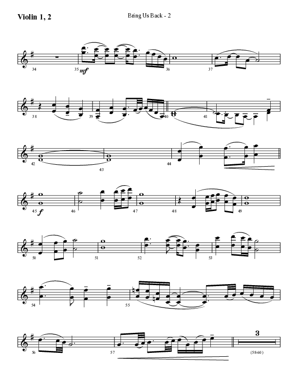 Bring Us Back (Choral Anthem SATB) Violin 1/2 (Lifeway Choral / Arr. Cliff Duren)