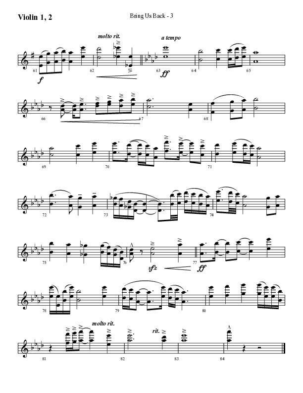 Bring Us Back (Choral Anthem SATB) Violin 1/2 (Lifeway Choral / Arr. Cliff Duren)