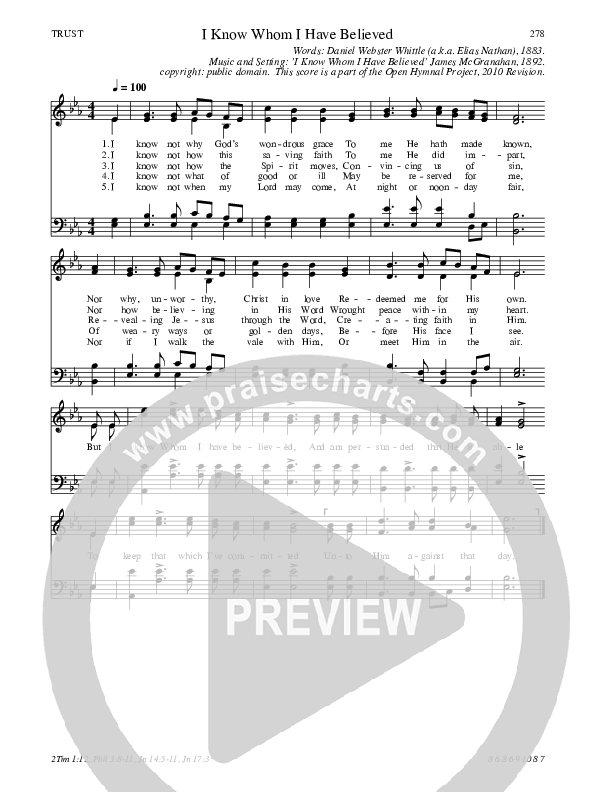 I Know Whom I Have Believed Hymn Sheet (SATB) (Traditional Hymn)