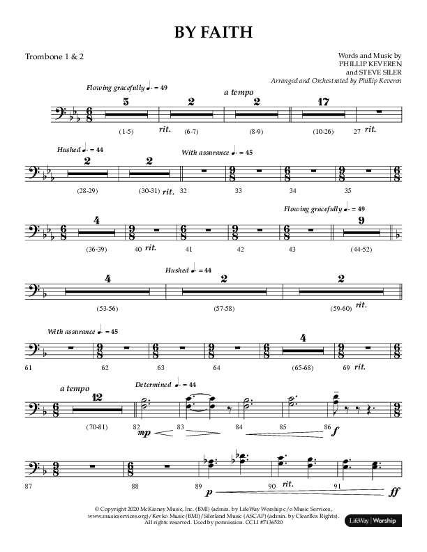 By Faith (Choral Anthem SATB) Trombone 1/2 (Lifeway Choral / Arr. Phillip Keveren)