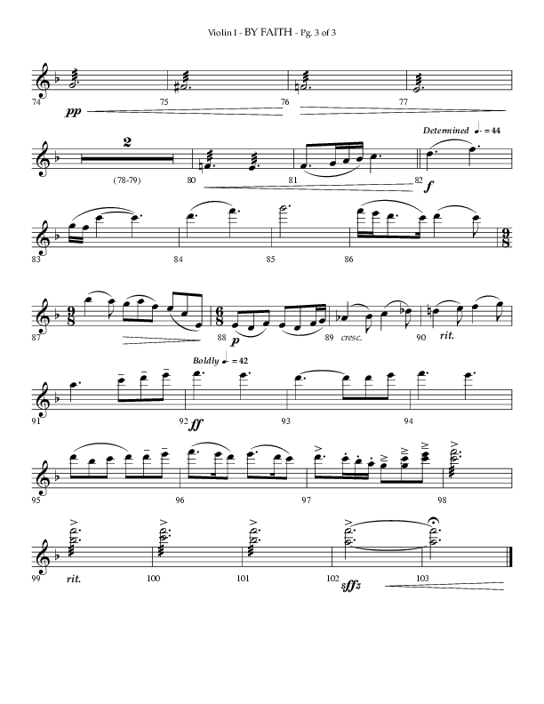 By Faith (Choral Anthem SATB) Violin 1 (Lifeway Choral / Arr. Phillip Keveren)