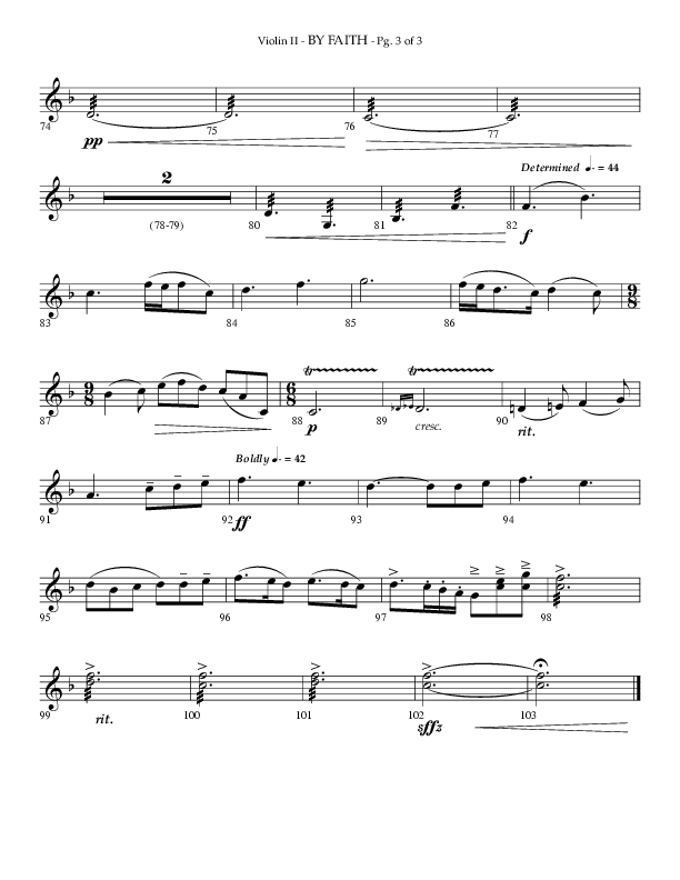 By Faith (Choral Anthem SATB) Violin 2 (Lifeway Choral / Arr. Phillip Keveren)