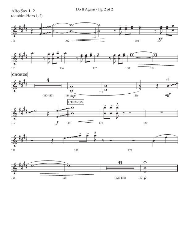 Do It Again (Choral Anthem SATB) Alto Sax 1/2 (Lifeway Choral / Arr. Luke Gambill)