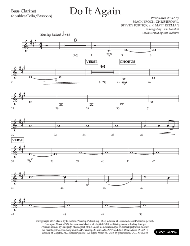 Do It Again (Choral Anthem SATB) Bass Clarinet (Lifeway Choral / Arr. Luke Gambill)