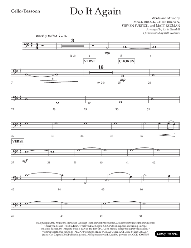 Do It Again (Choral Anthem SATB) Cello (Lifeway Choral / Arr. Luke Gambill)
