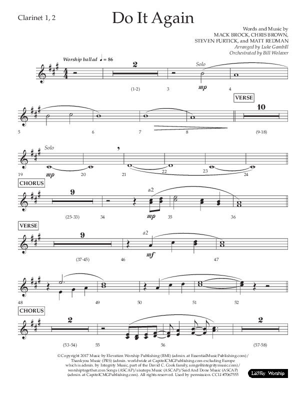 Do It Again (Choral Anthem SATB) Clarinet 1/2 (Lifeway Choral / Arr. Luke Gambill)