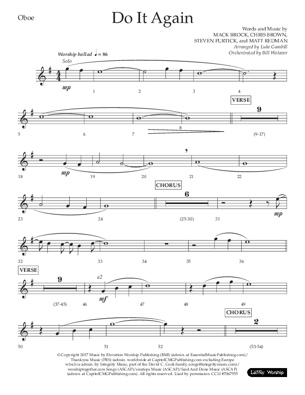 Do It Again (Choral Anthem SATB) Oboe (Lifeway Choral / Arr. Luke Gambill)