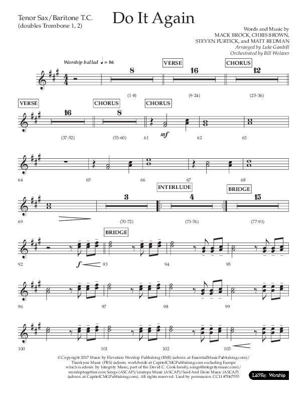 Do It Again (Choral Anthem SATB) Tenor Sax/Baritone T.C. (Lifeway Choral / Arr. Luke Gambill)