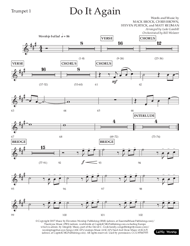 Do It Again (Choral Anthem SATB) Trumpet 1 (Lifeway Choral / Arr. Luke Gambill)