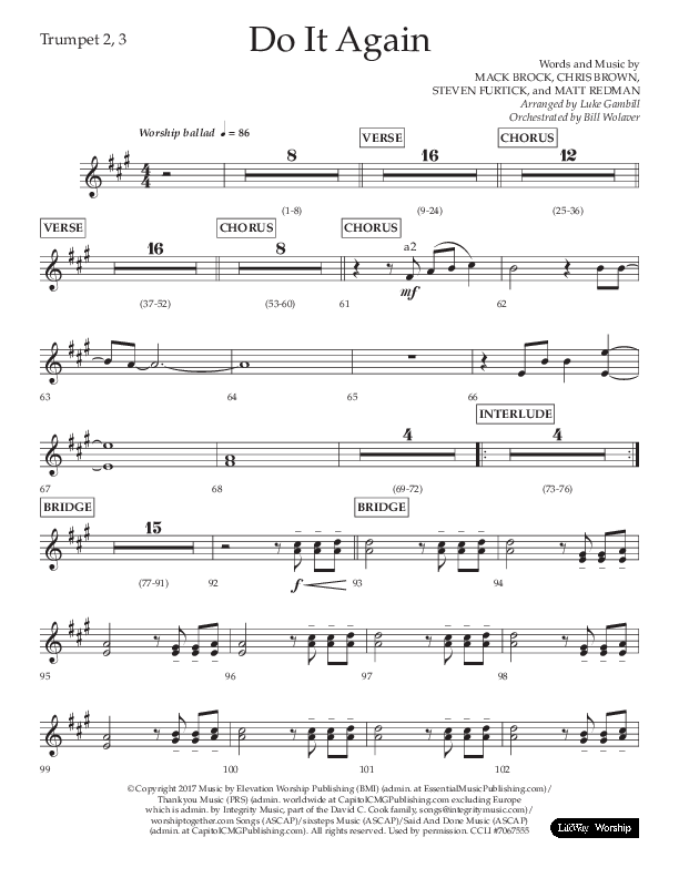 Do It Again (Choral Anthem SATB) Trumpet 2/3 (Lifeway Choral / Arr. Luke Gambill)