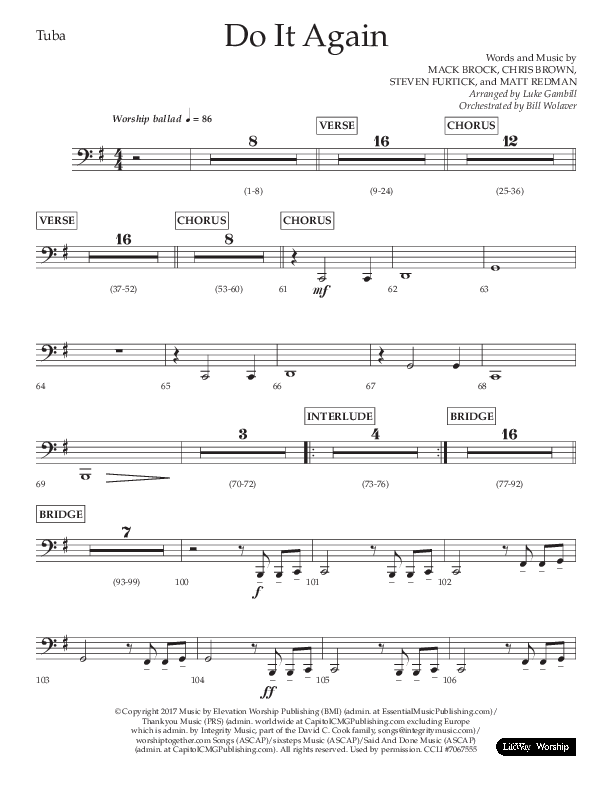 Do It Again (Choral Anthem SATB) Tuba (Lifeway Choral / Arr. Luke Gambill)
