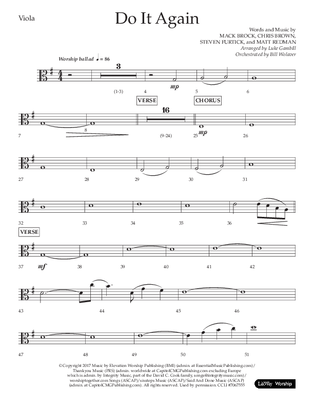Do It Again (Choral Anthem SATB) Viola (Lifeway Choral / Arr. Luke Gambill)