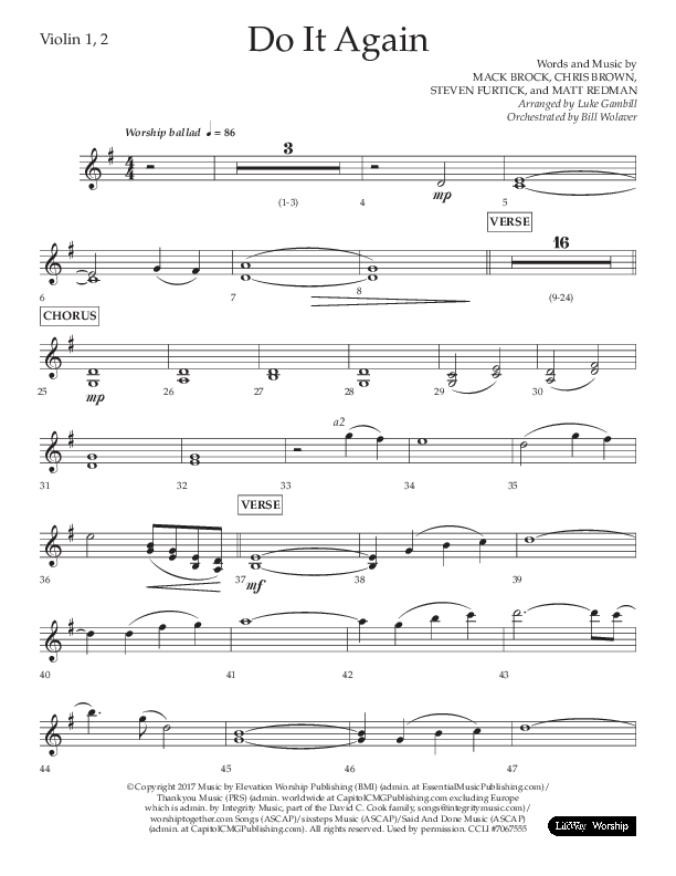 Do It Again (Choral Anthem SATB) Violin 1/2 (Lifeway Choral / Arr. Luke Gambill)