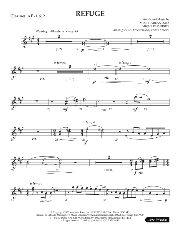 Refuge (Choral Anthem SATB) Clarinet 1/2 (Lifeway Choral / Arr. Phillip Keveren)