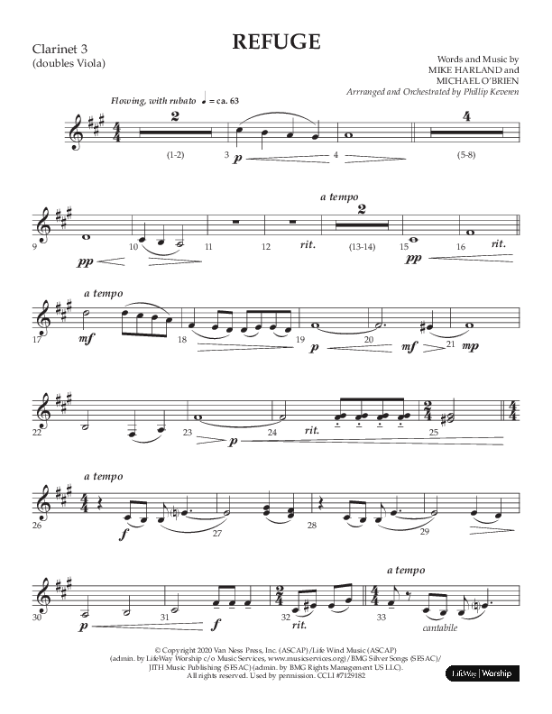 Refuge (Choral Anthem SATB) Clarinet 3 (Lifeway Choral / Arr. Phillip Keveren)