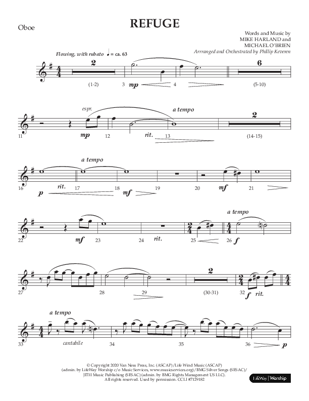 Refuge (Choral Anthem SATB) Oboe (Lifeway Choral / Arr. Phillip Keveren)