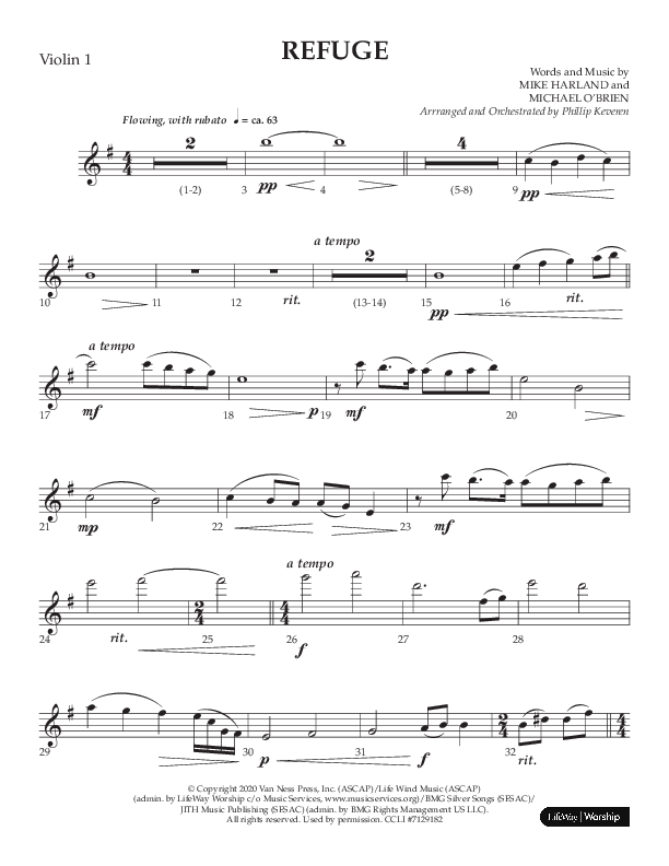 Refuge (Choral Anthem SATB) Violin 1 (Lifeway Choral / Arr. Phillip Keveren)