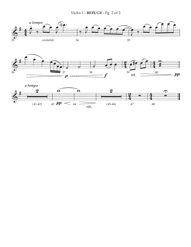Refuge (Choral Anthem SATB) Violin 1 (Lifeway Choral / Arr. Phillip Keveren)