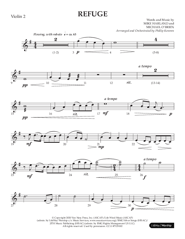 Refuge (Choral Anthem SATB) Violin 2 (Lifeway Choral / Arr. Phillip Keveren)