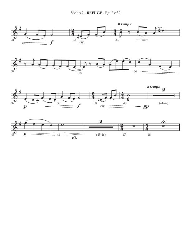 Refuge (Choral Anthem SATB) Violin 2 (Lifeway Choral / Arr. Phillip Keveren)