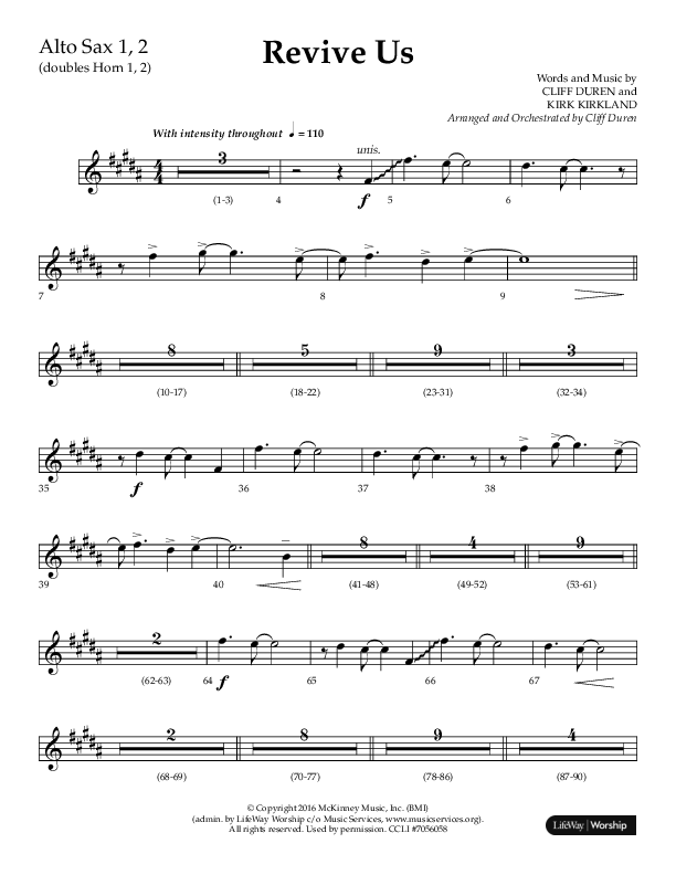 Revive Us (Choral Anthem SATB) Alto Sax 1/2 (Lifeway Choral / Arr. Cliff Duren / Arr. Kirk Kirkland)