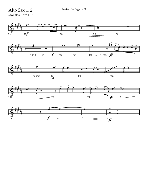 Revive Us (Choral Anthem SATB) Alto Sax 1/2 (Lifeway Choral / Arr. Cliff Duren / Arr. Kirk Kirkland)