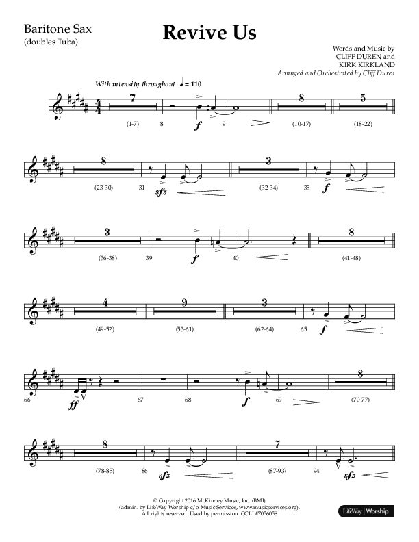 Revive Us (Choral Anthem SATB) Bari Sax (Lifeway Choral / Arr. Cliff Duren / Arr. Kirk Kirkland)