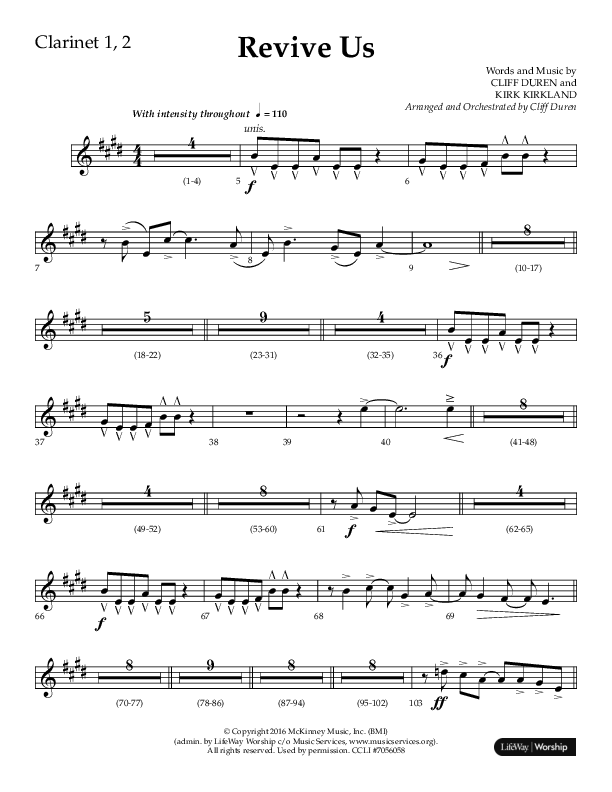 Revive Us (Choral Anthem SATB) Clarinet 1/2 (Lifeway Choral / Arr. Cliff Duren / Arr. Kirk Kirkland)