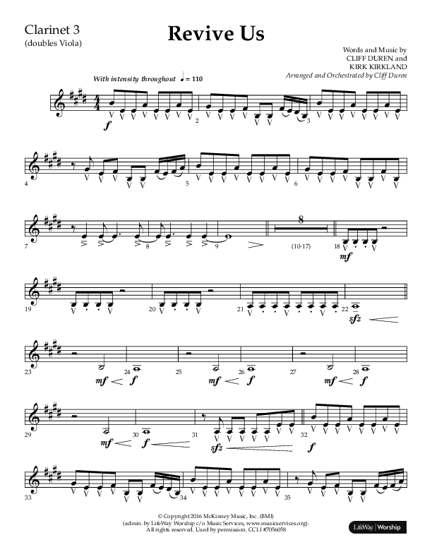 Revive Us (Choral Anthem SATB) Clarinet 3 (Lifeway Choral / Arr. Cliff Duren / Arr. Kirk Kirkland)