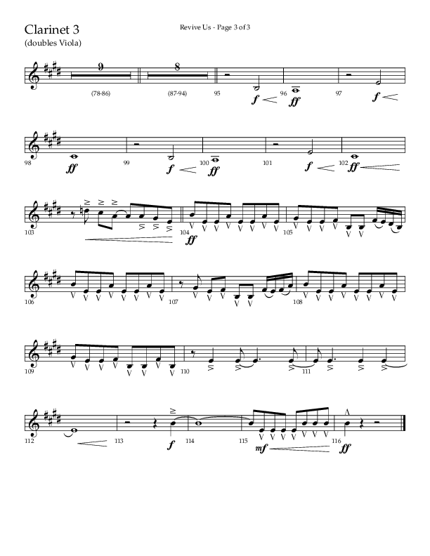 Revive Us (Choral Anthem SATB) Clarinet 3 (Lifeway Choral / Arr. Cliff Duren / Arr. Kirk Kirkland)