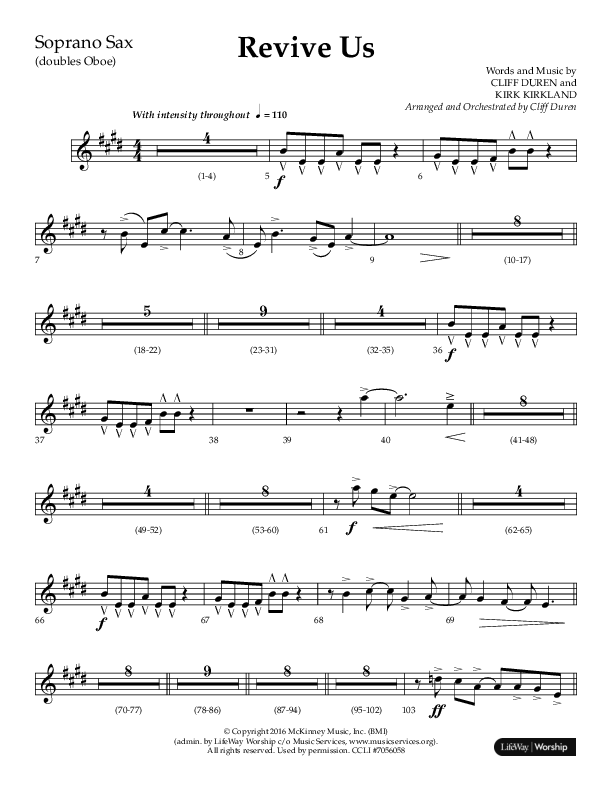 Revive Us (Choral Anthem SATB) Soprano Sax (Lifeway Choral / Arr. Cliff Duren / Arr. Kirk Kirkland)