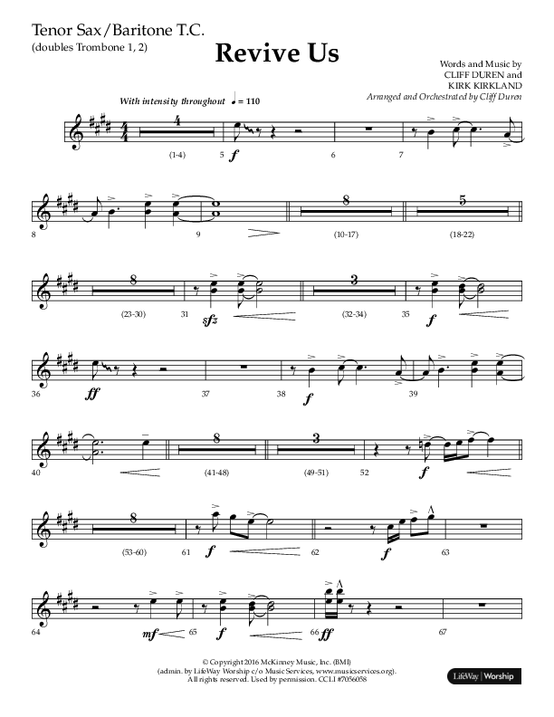 Revive Us (Choral Anthem SATB) Tenor Sax/Baritone T.C. (Lifeway Choral / Arr. Cliff Duren / Arr. Kirk Kirkland)
