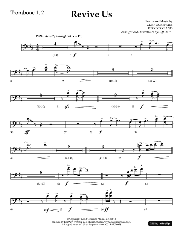Revive Us (Choral Anthem SATB) Trombone 1/2 (Lifeway Choral / Arr. Cliff Duren / Arr. Kirk Kirkland)