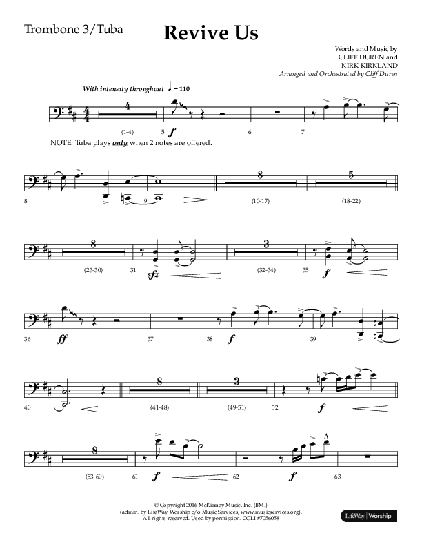 Revive Us (Choral Anthem SATB) Trombone 3/Tuba (Lifeway Choral / Arr. Cliff Duren / Arr. Kirk Kirkland)