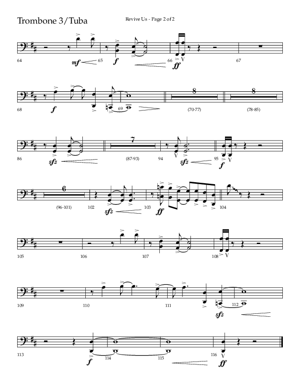 Revive Us (Choral Anthem SATB) Trombone 3/Tuba (Lifeway Choral / Arr. Cliff Duren / Arr. Kirk Kirkland)