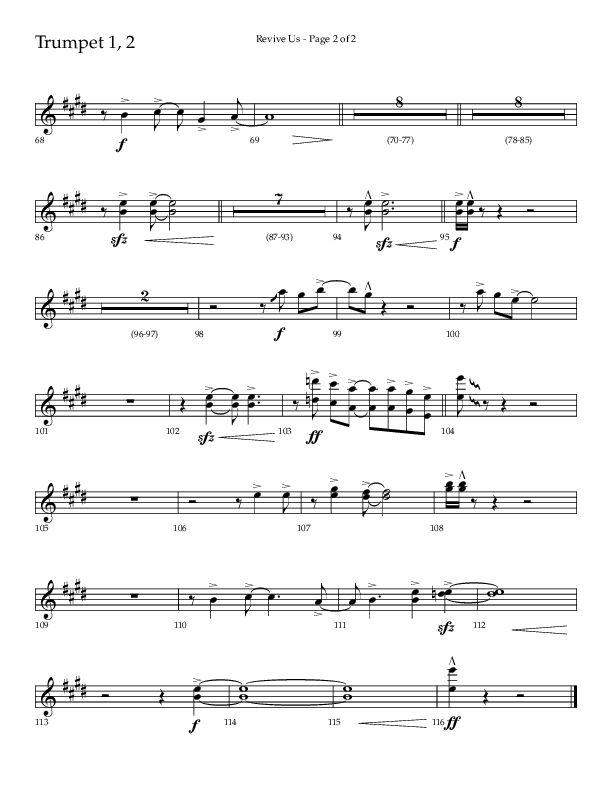 Revive Us (Choral Anthem SATB) Trumpet 1,2 (Lifeway Choral / Arr. Cliff Duren / Arr. Kirk Kirkland)