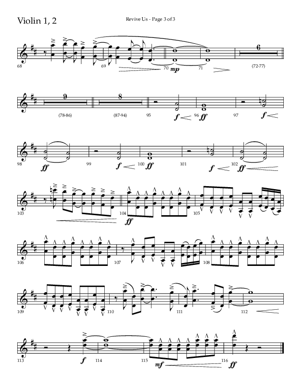 Revive Us (Choral Anthem SATB) Violin 1/2 (Lifeway Choral / Arr. Cliff Duren / Arr. Kirk Kirkland)
